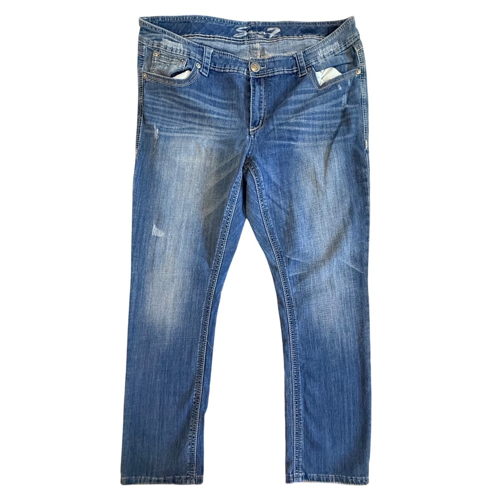 Seven7 Luxe Relaxed Boyfriend Plus 22 Straight Leg Jeans Medium Wash Blue Denim